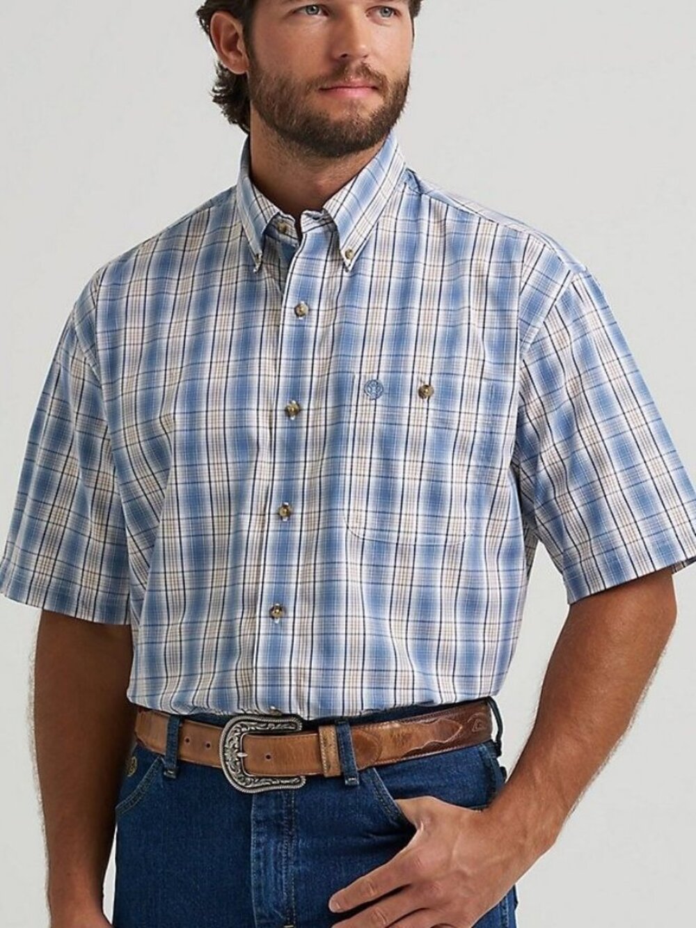 Wrangler Men's XXL George Strait Short Sleeve Plaid Button Shirt 112374606
